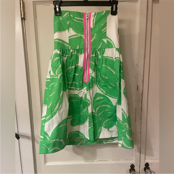 Lilly Pulitzer Lottie Stinger Print Strapless Dress Green, White, and Gold - Picture 5 of 5